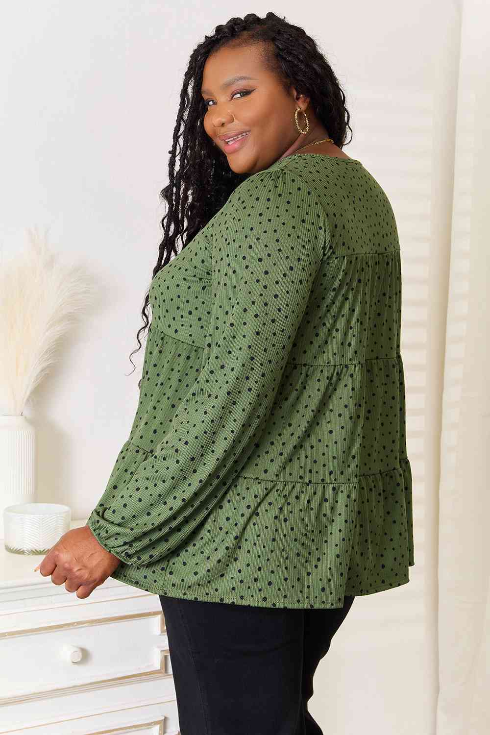 Long Puff Sleeve Polka Tiered Top