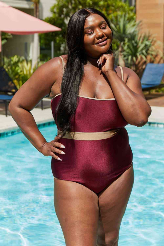 Wave Break Contrast Trim One-Piece in Wine