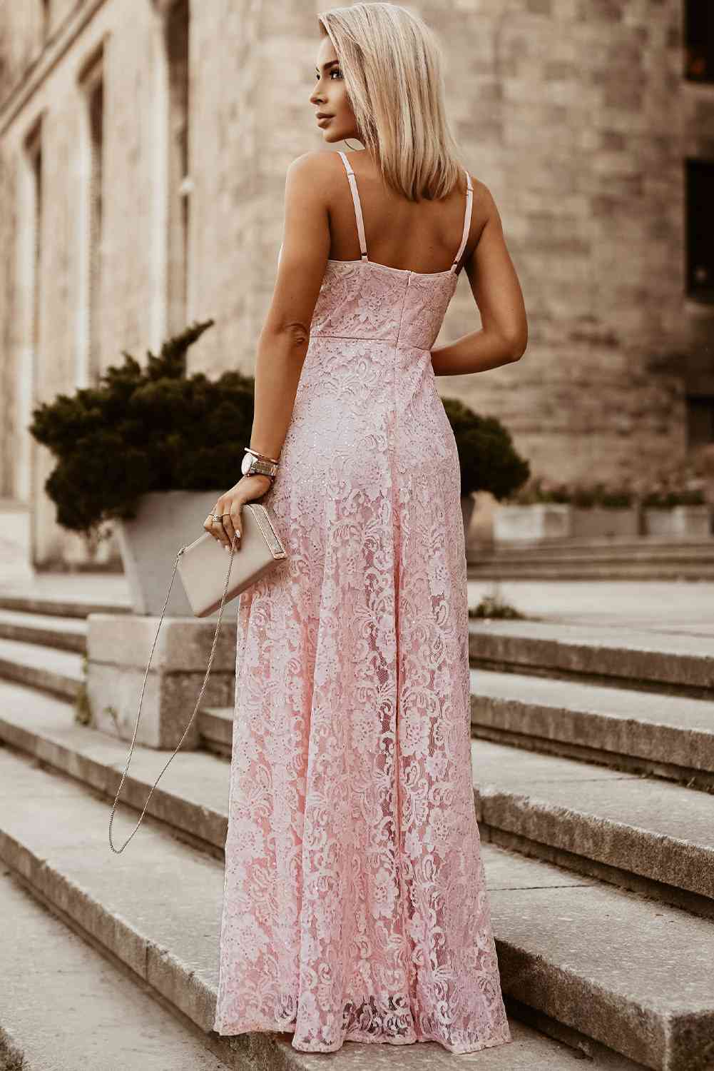 Spaghetti Strap Split Lace Maxi Dress