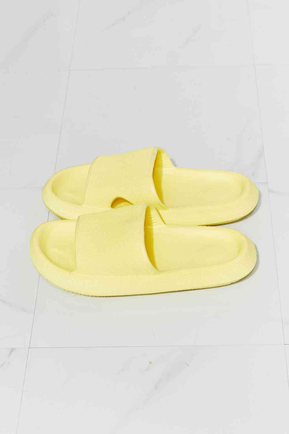 Arms Around Me Open Toe Slide in Yellow