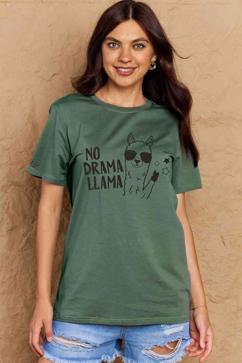 Simply Love Full Size NO DRAMA LLAMA Graphic Cotton Tee