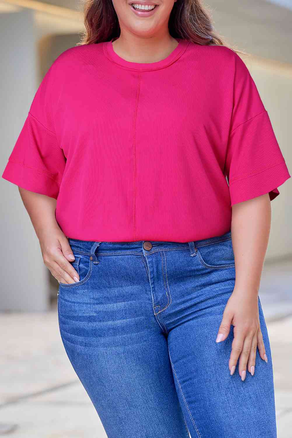 Plus Size Round Neck Dropped Shoulder Tee