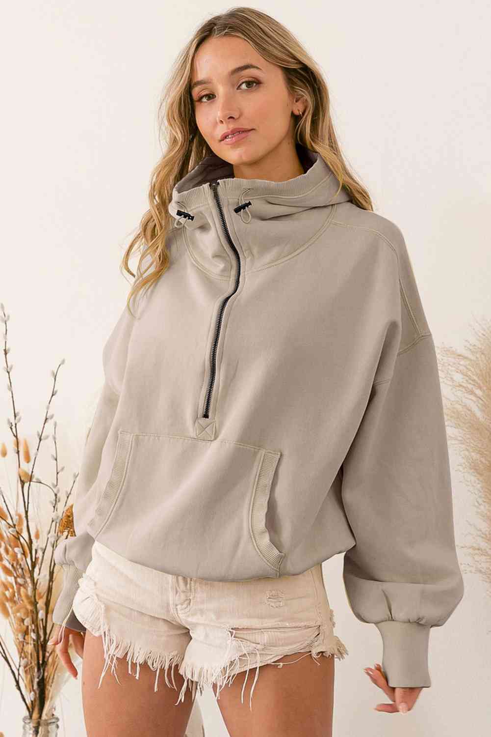 Half-Zip Drop Shoulder Hoodie