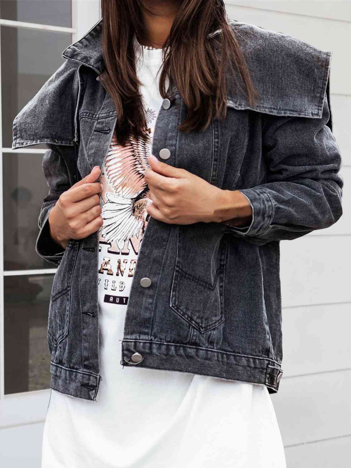 Collared Neck Button Down Denim Jacket