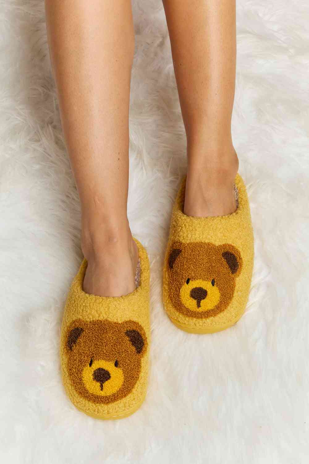 Teddy Bear Print Plush Slide Slippers