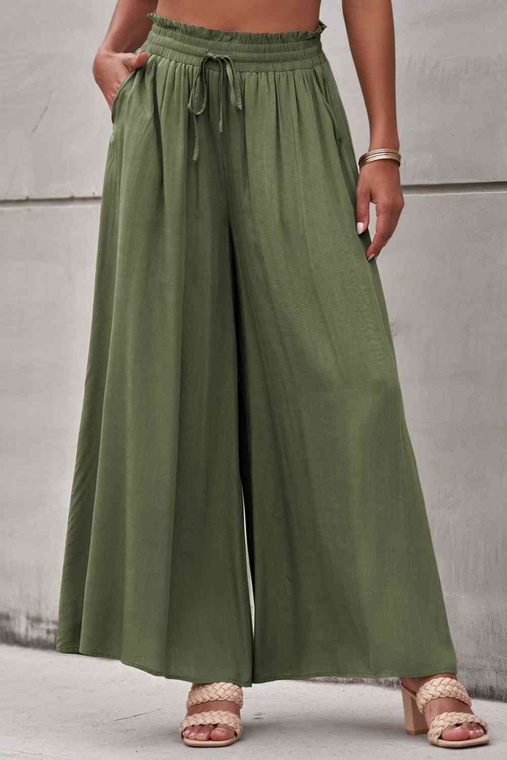 Drawstring Waist Wide Leg Pants