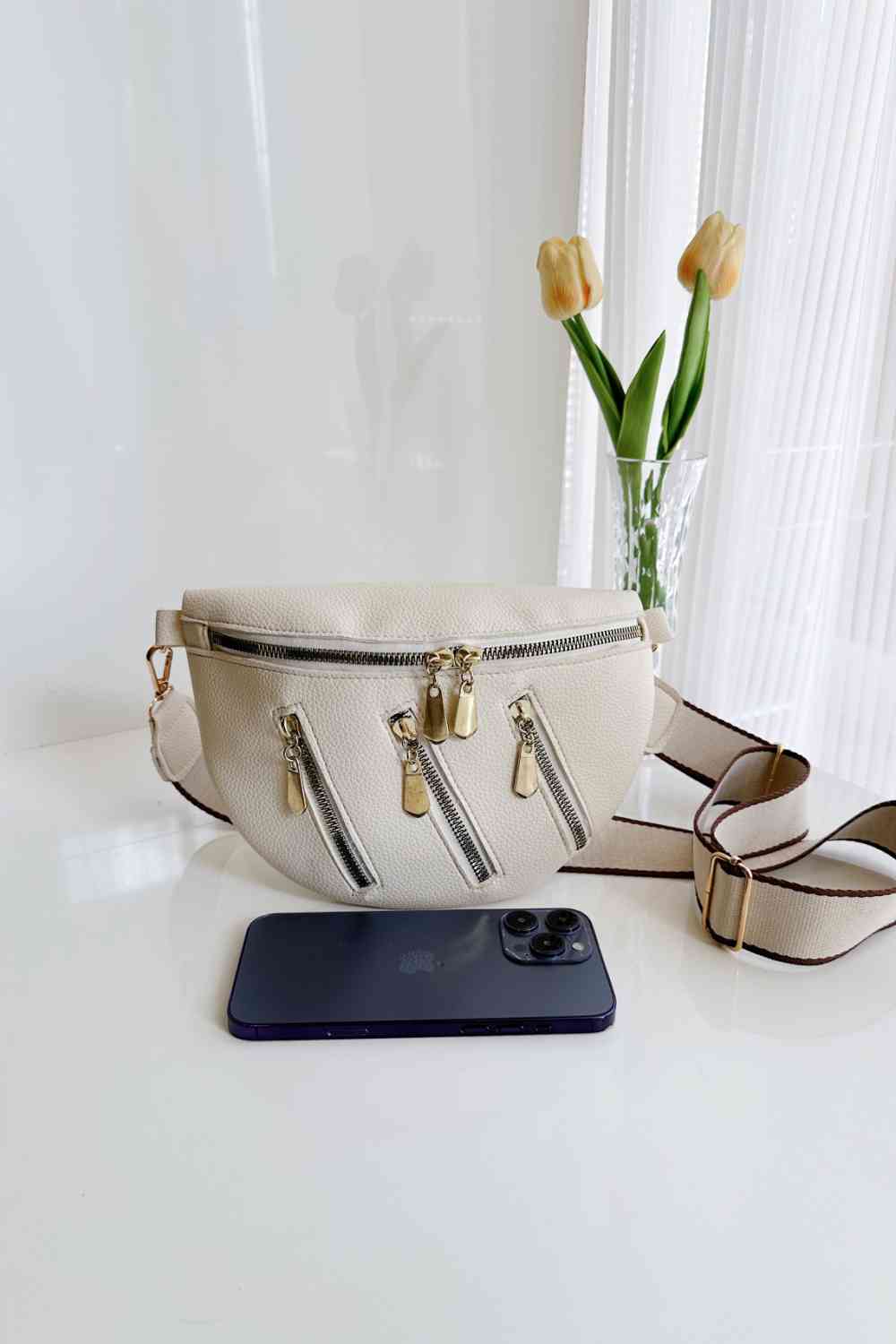 PU Leather Multi Zipper Shoulder Bag