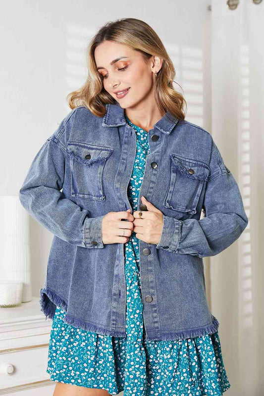 Mineral-Washed Button-Down Denim Jacket