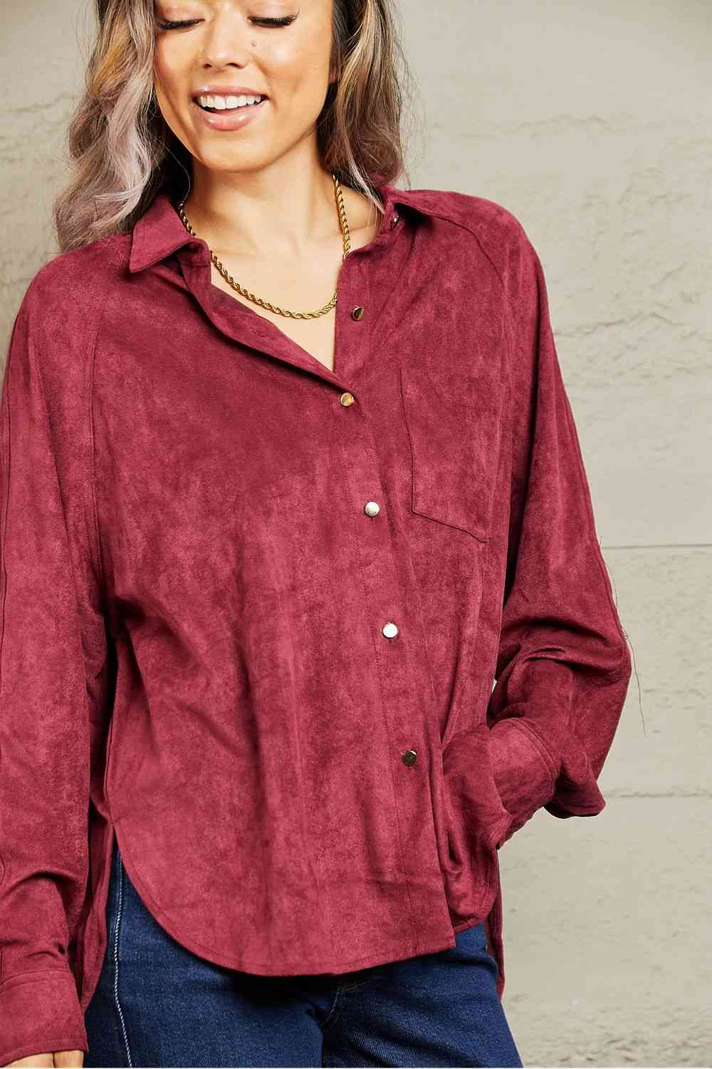 Impressive Vibe Suede Button Down Shirt