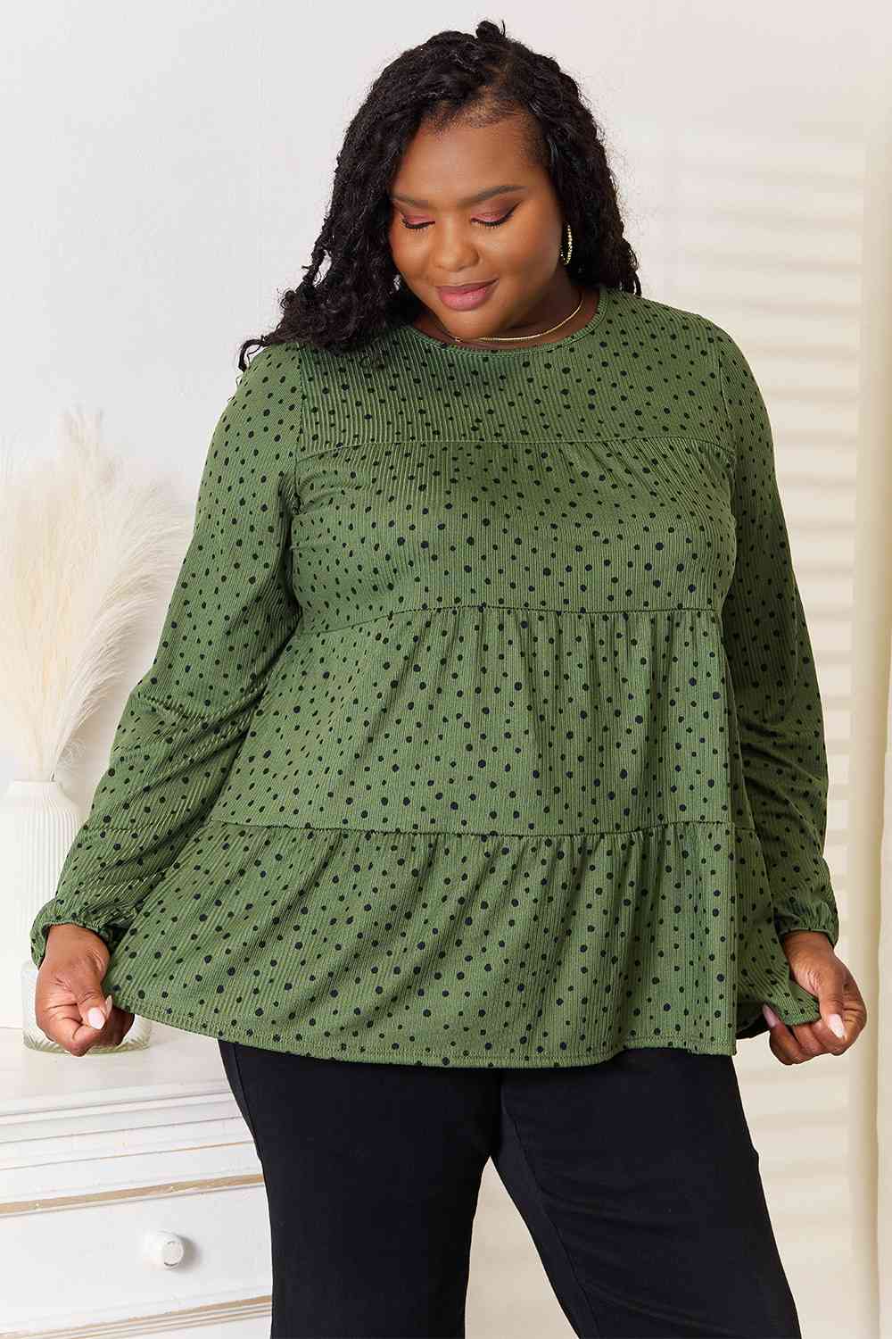 Long Puff Sleeve Polka Tiered Top