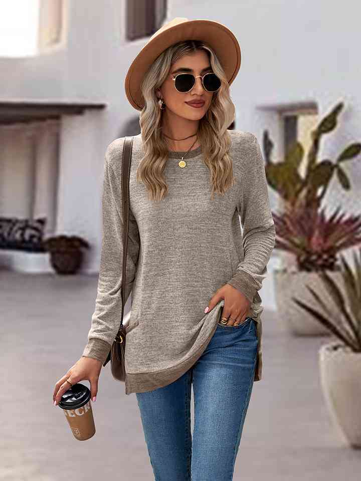 Round Neck Long Sleeve Blouse