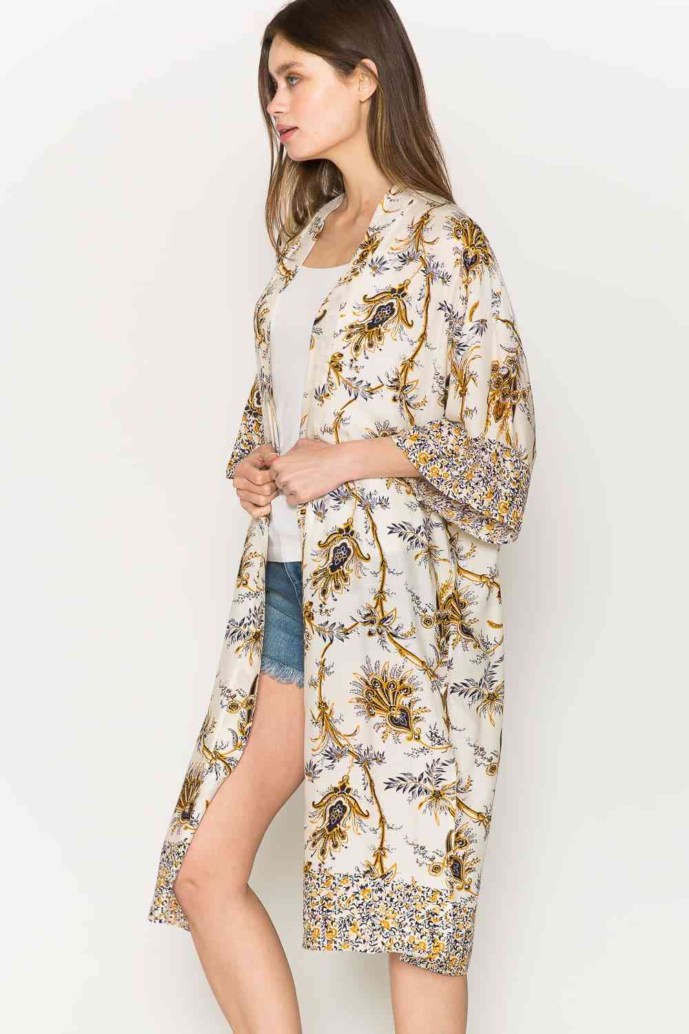 Floral Open Front Slit Duster Cardigan