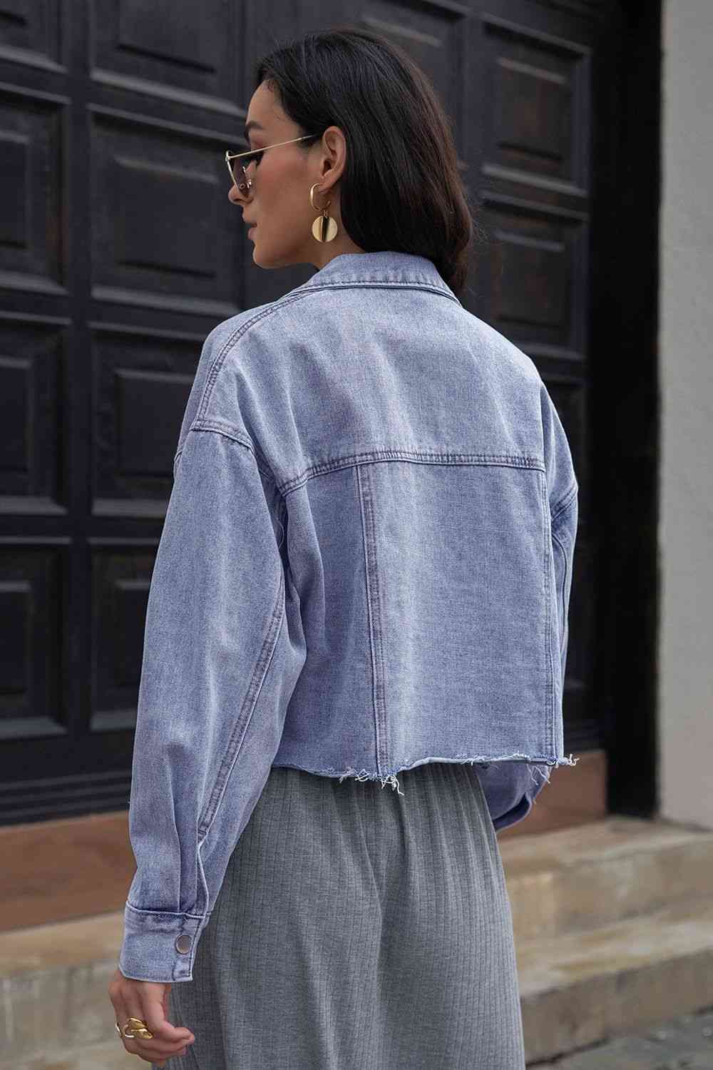 Lapel Collar Long Sleeve Denim Jacket