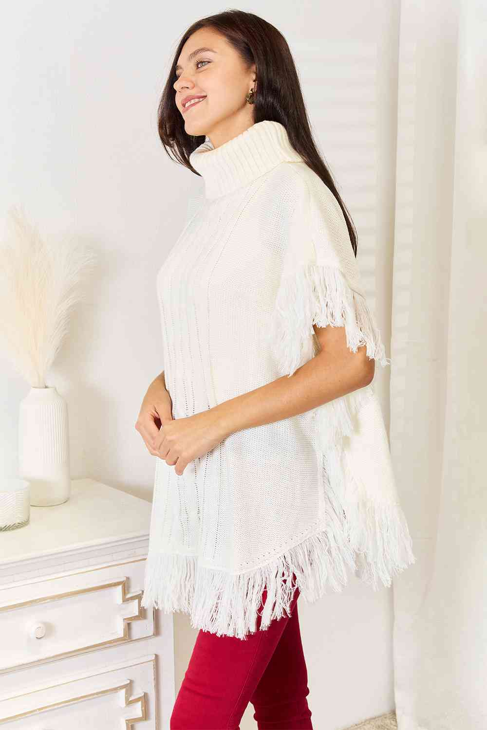 Turtle Neck Fringe Poncho