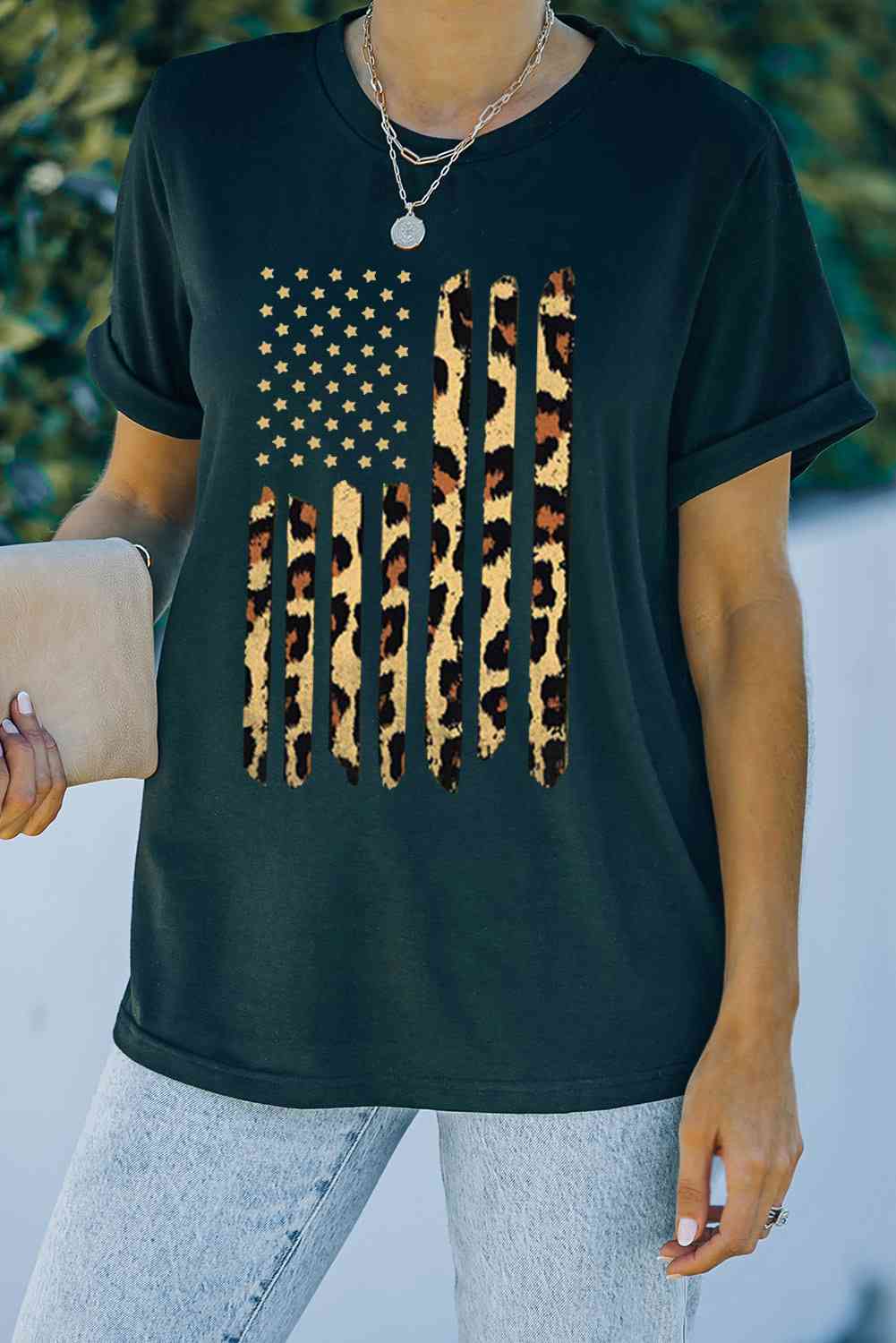 Stars and Stripes Graphic Round Neck Tee