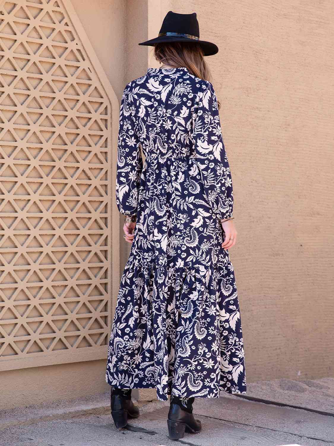 Printed Notched Neck Maxi Dress