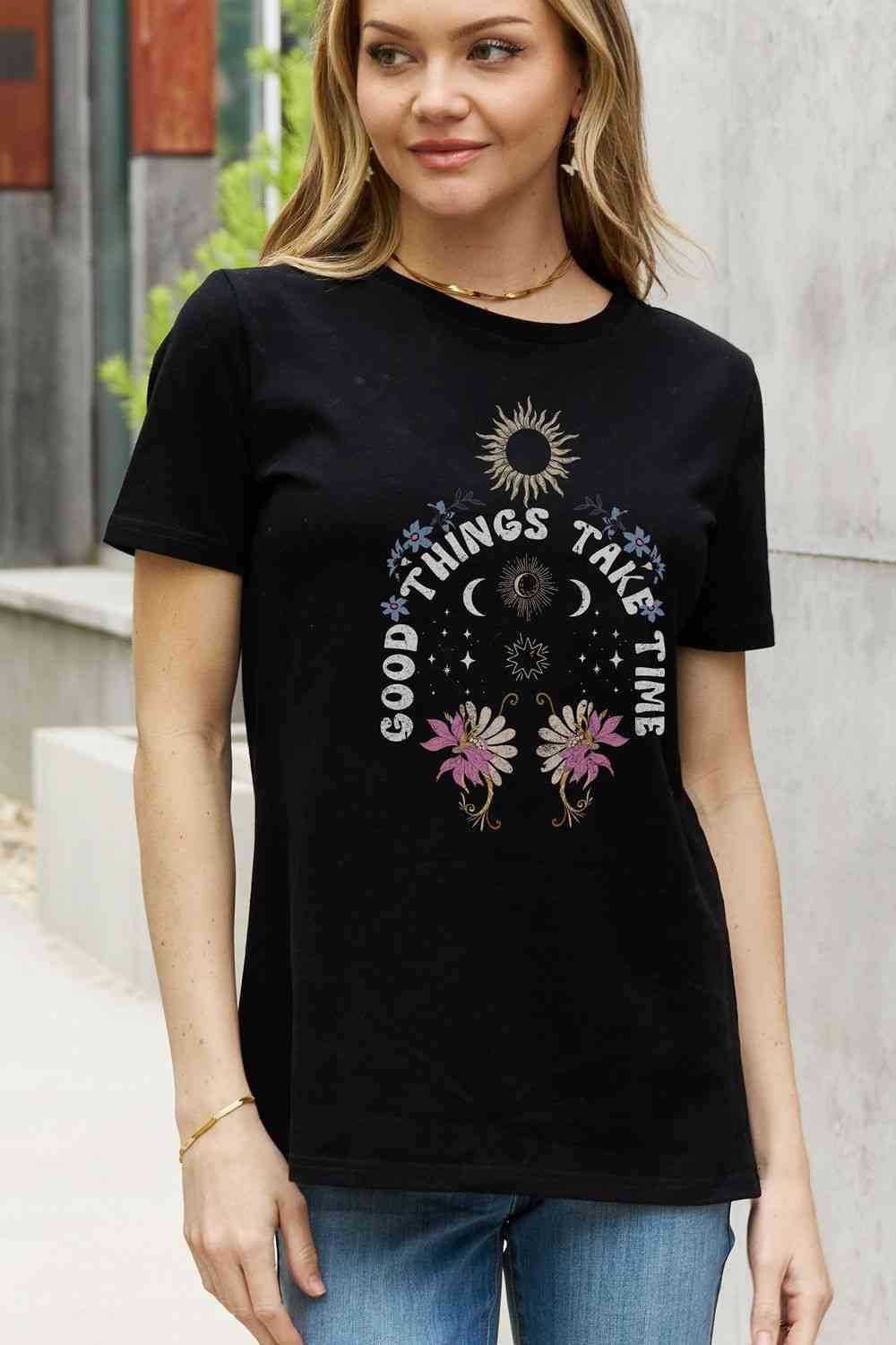 Simply Love Full Size GOOD THINGS TAKE TIME Graphic Cotton Tee