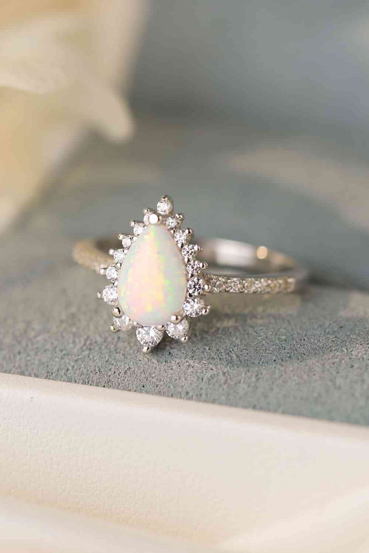 Platinum-Plated Opal Pear Shape Ring