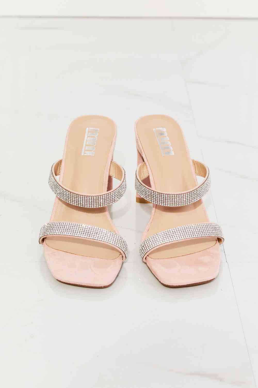 Leave A Little Sparkle Rhinestone Block Heel Sandal in Pink