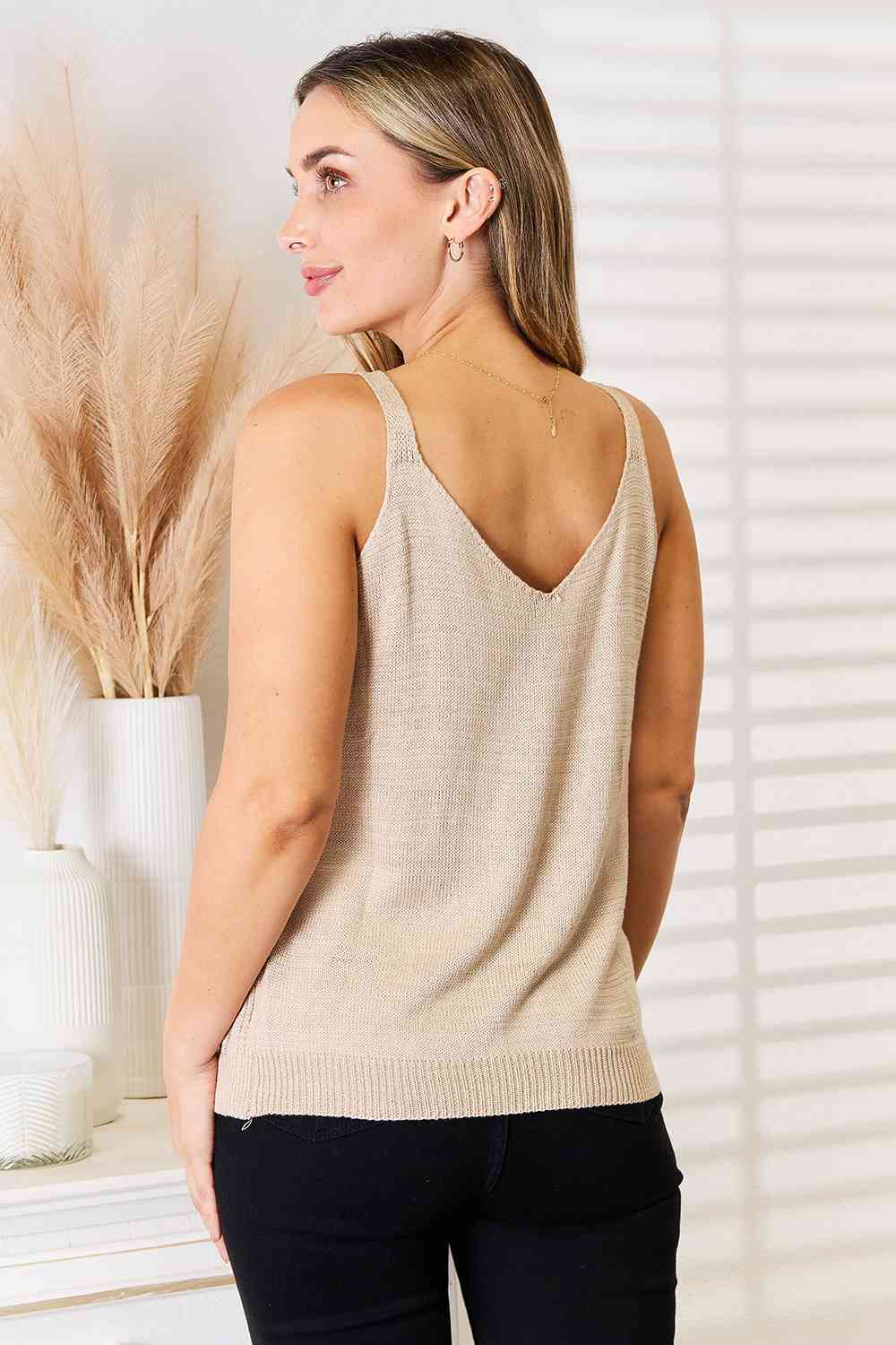 Openwork Scoop Neck Knit Tank Top