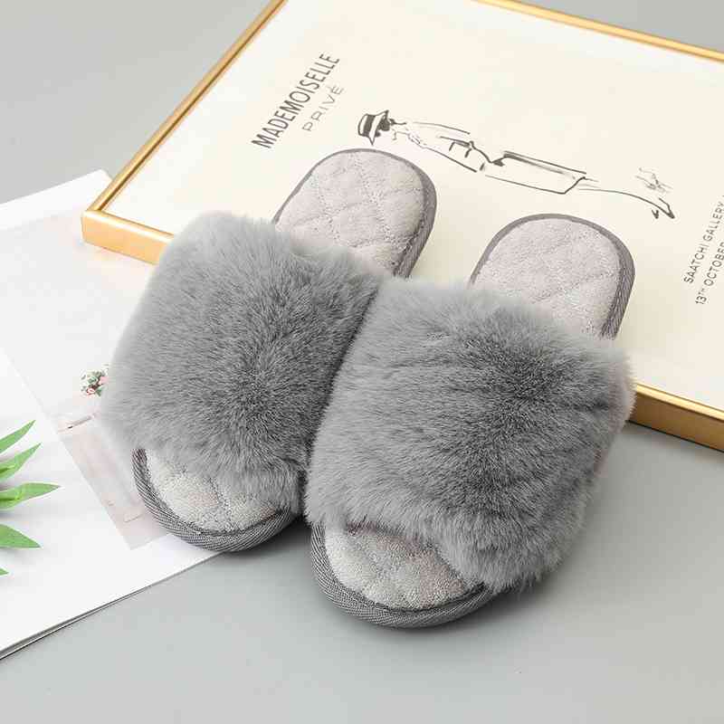 Faux Fur Open Toe Slippers