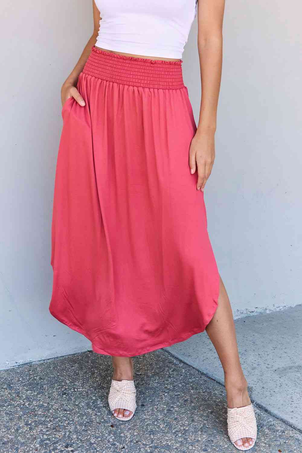 Comfort Princess High Waist Scoop Hem Maxi Skirt in Hot Pink