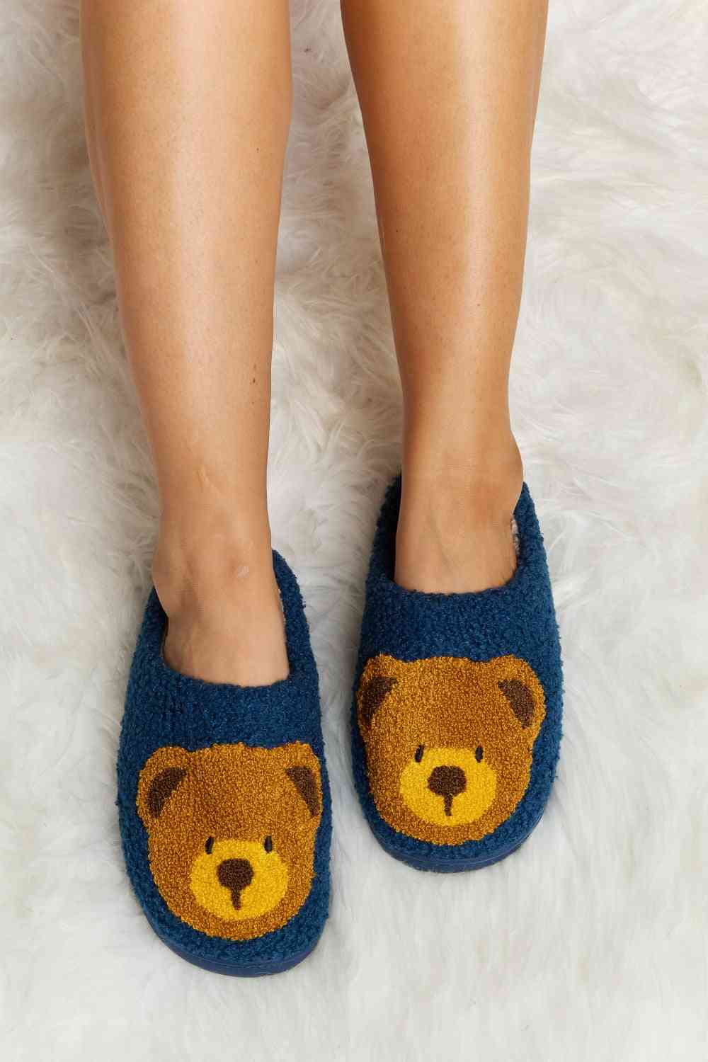 Teddy Bear Print Plush Slide Slippers