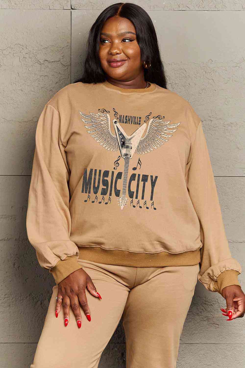 Simply Love Simply Love Full Size Round Neck Dropped Shoulder MUSIC CITY Graphic Sweatshirt