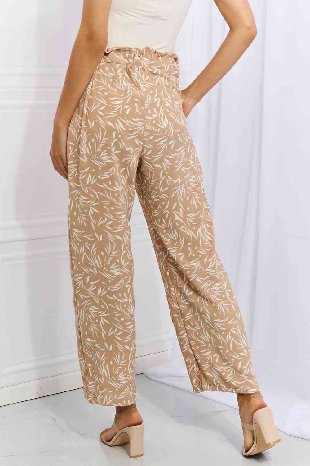 Right Angle Geometric Printed Pants in Tan