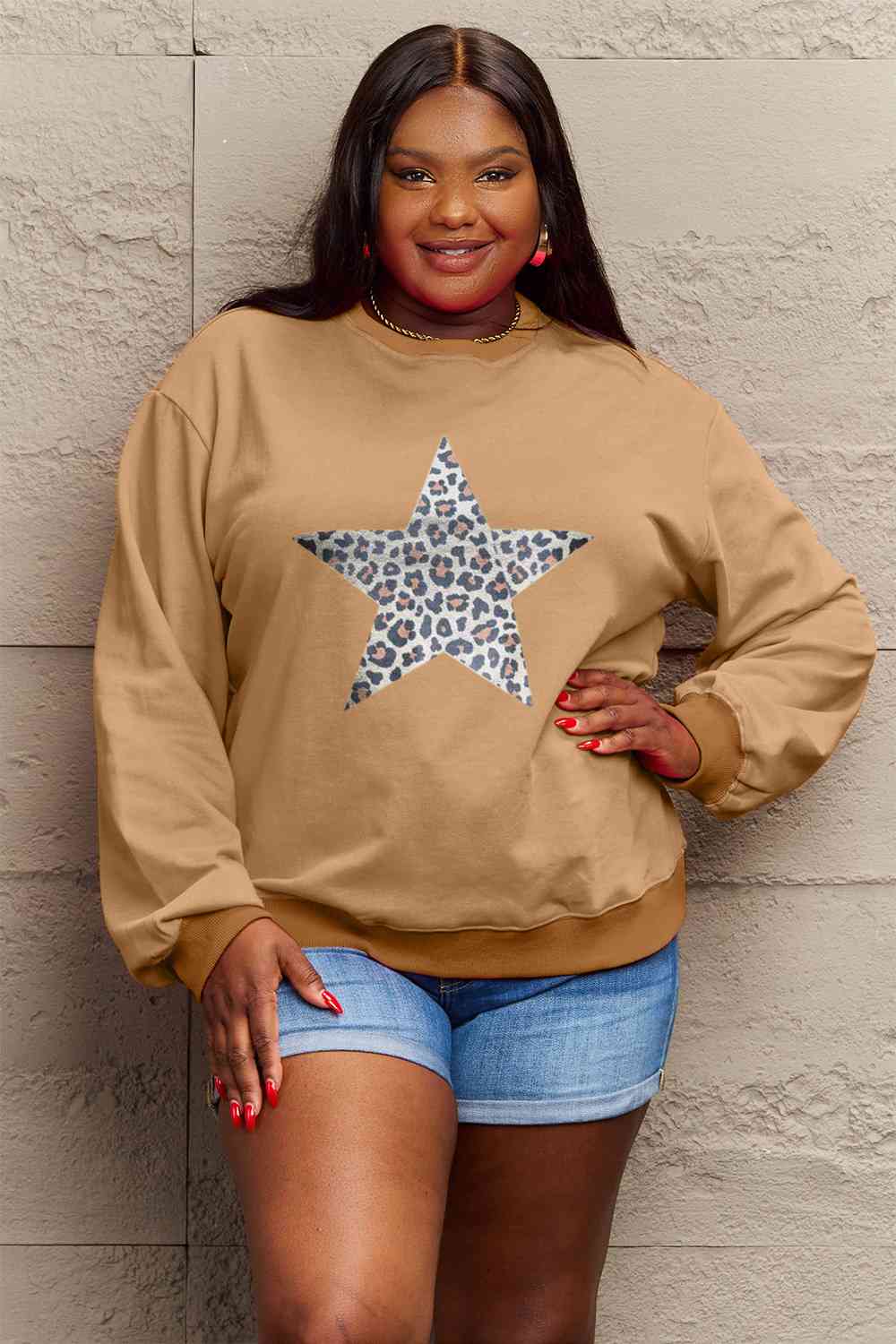 Simply Love Full Size Leopard Star Graphic Sweatshirt