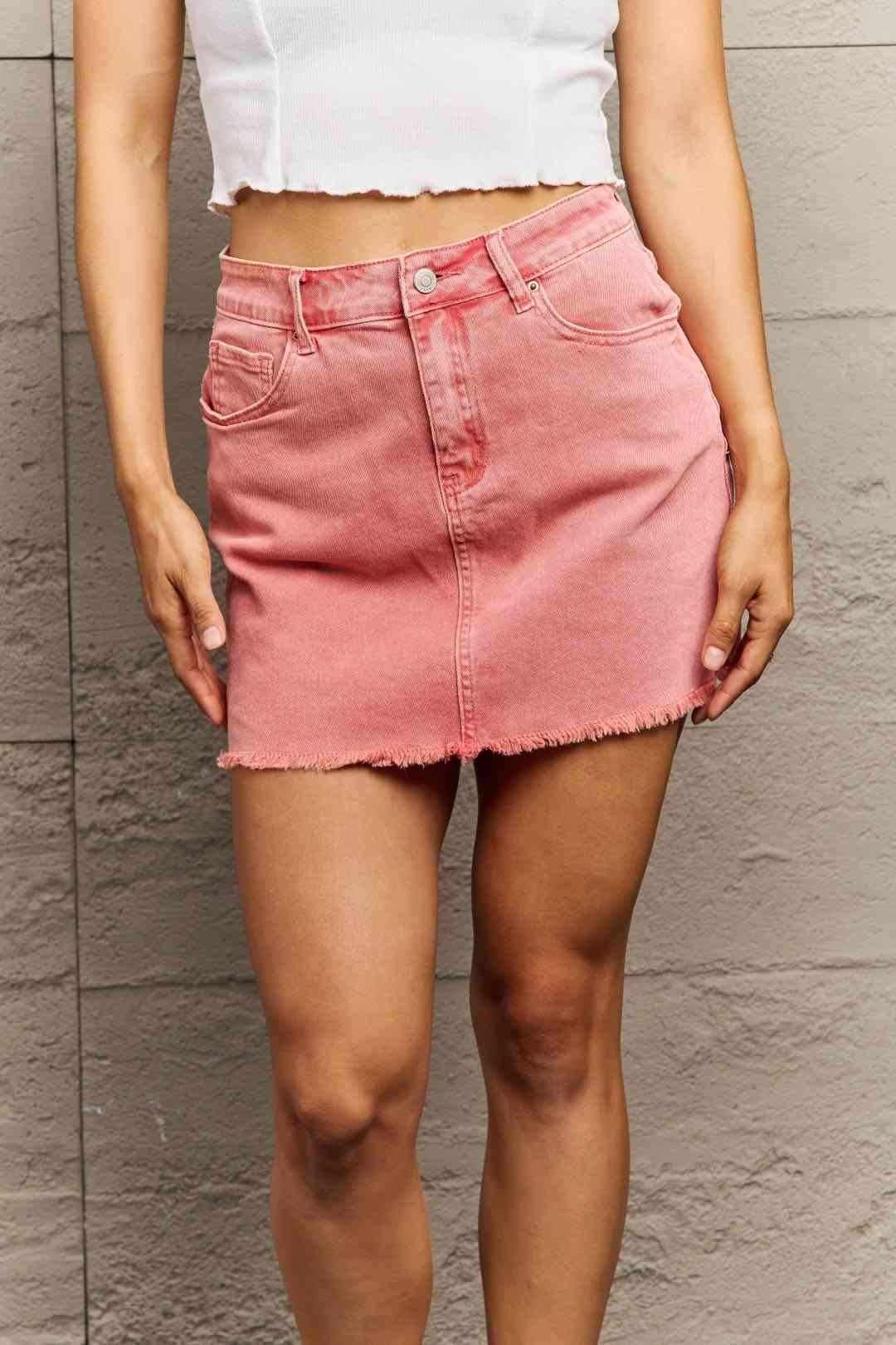 90's Vibe Acid Wash Frayed Hem Skirt