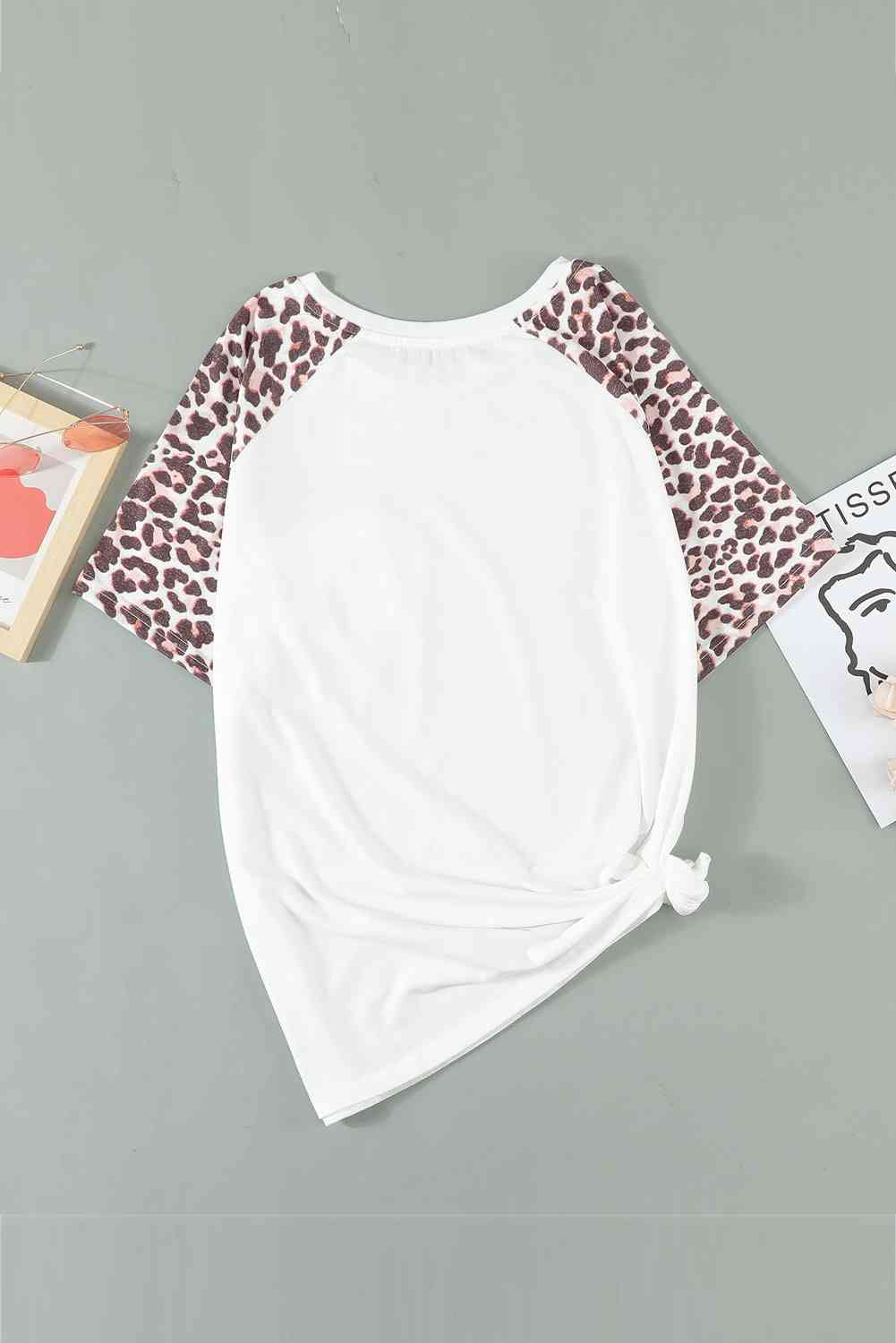 Plus Size Mixed Print Contrast Tee Shirt