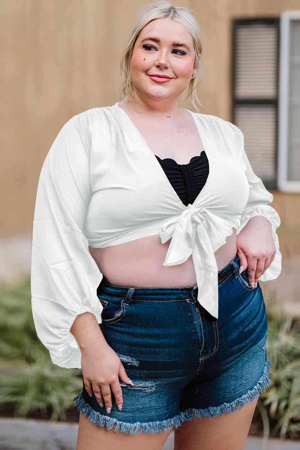 Plus Size Tie Front Crop Top