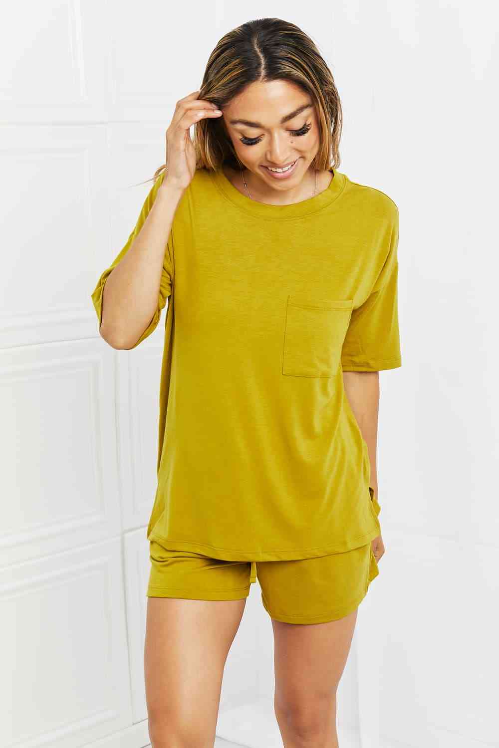 In The Moment Lounge Set in Olive Mustard