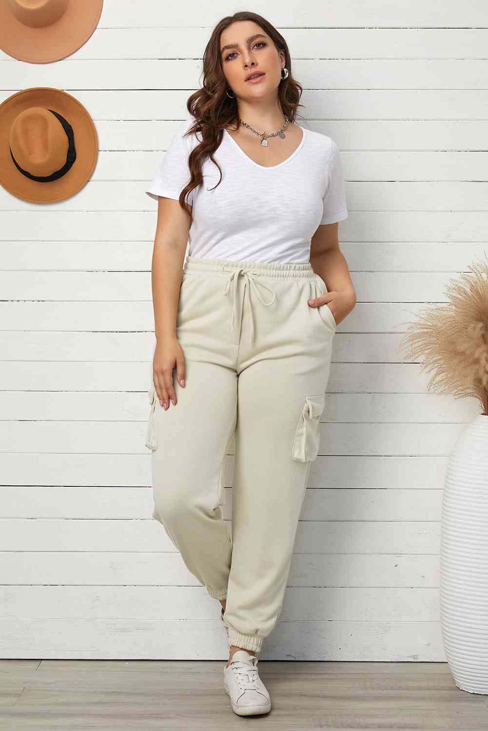 Plus Size Elastic Waist Joggers with Pockets