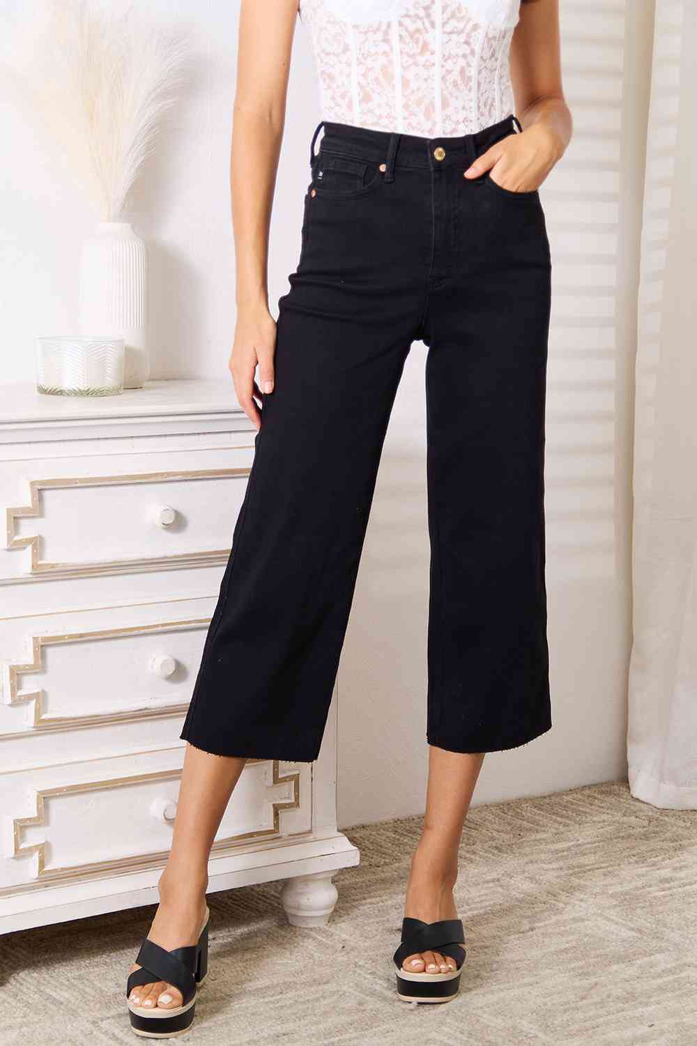 High Waist Wide Leg Cropped Jeans