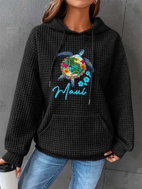 Full Size Turtle Graphic Drawstring Hoodie