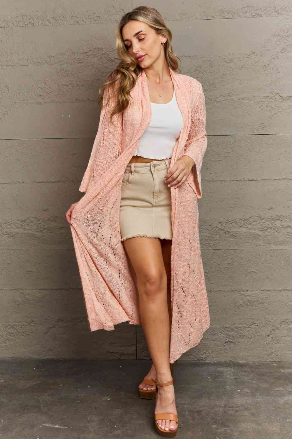 You Make Me Blush Open Front Maxi Cardigan