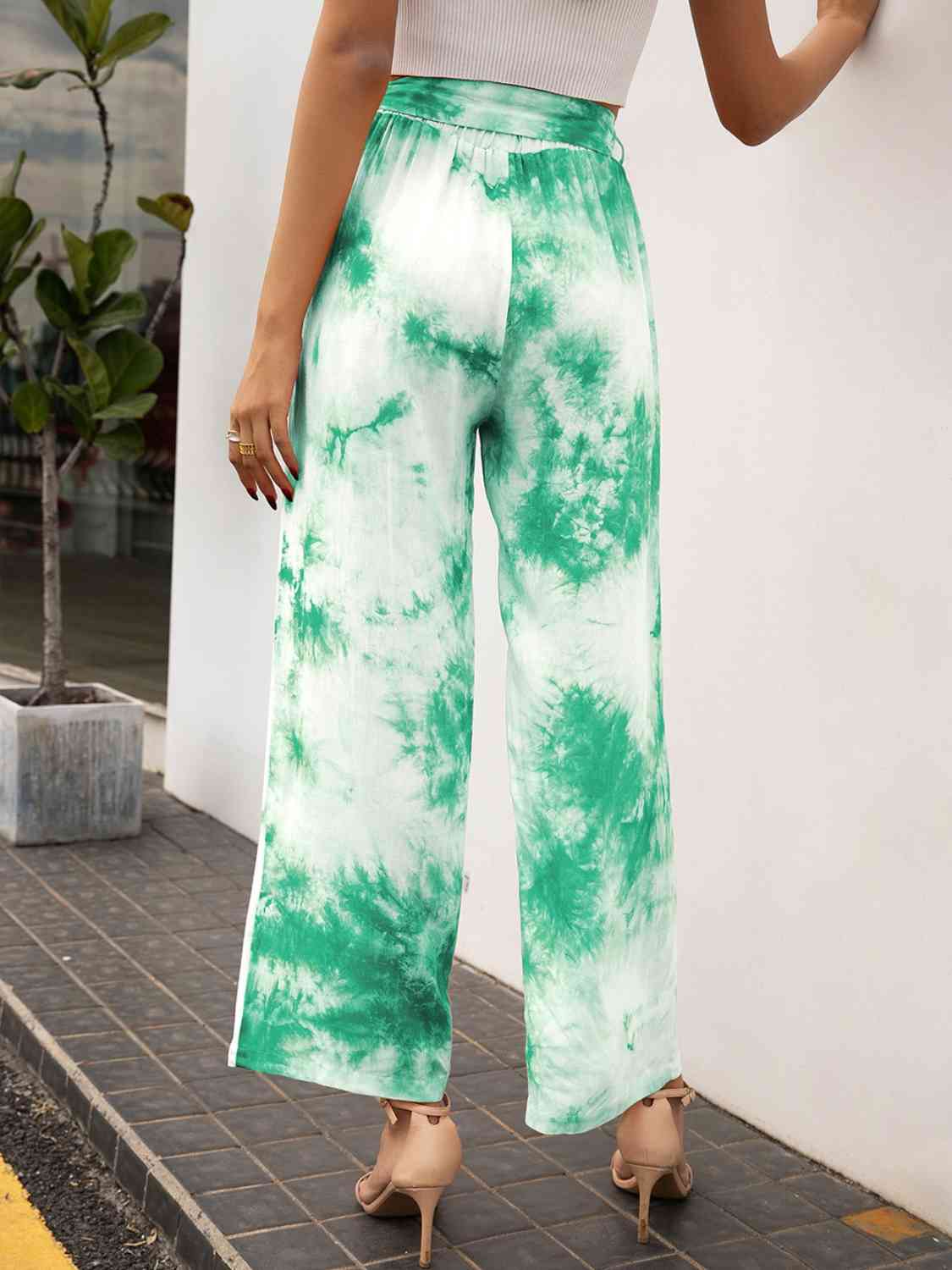 Tie-Dye Tie Front High Waist Pants