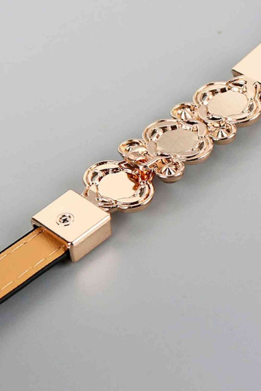 Rhinestone Flower Adjustable PU Leather Belt