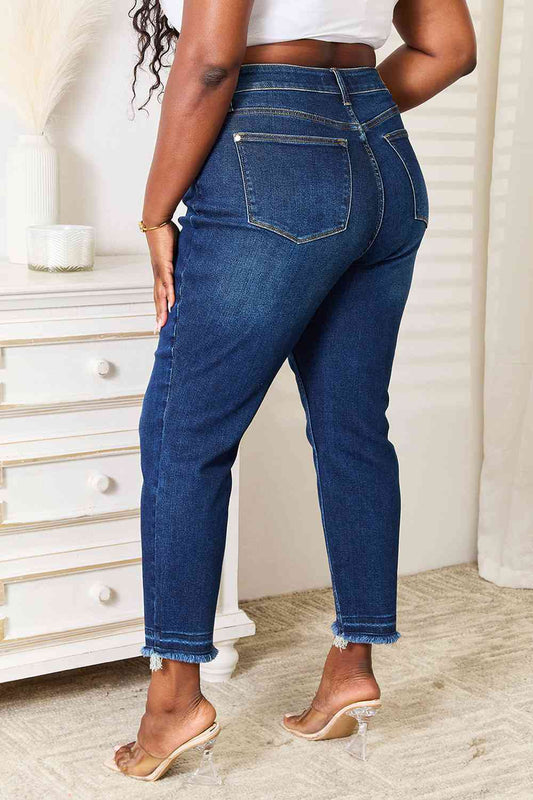 High Waist Released Hem Slit Jeans