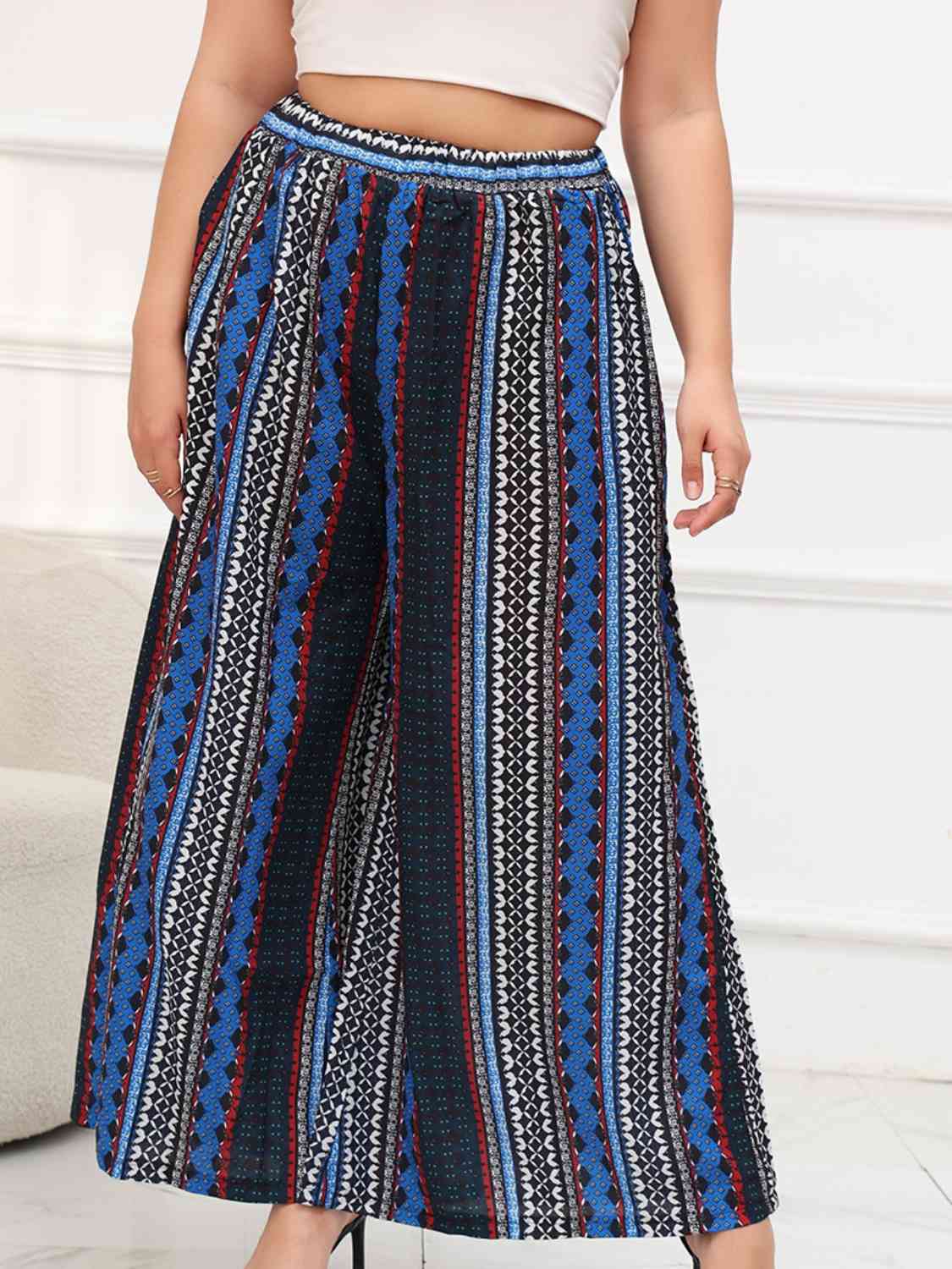 Plus Size Printed Wide Leg Pants with Pockets