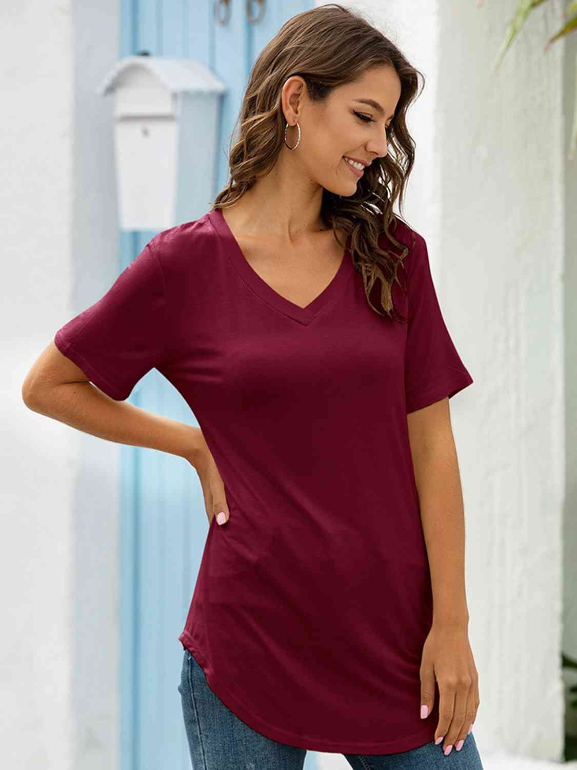 Full Size V-Neck Short Sleeve T-Shirt