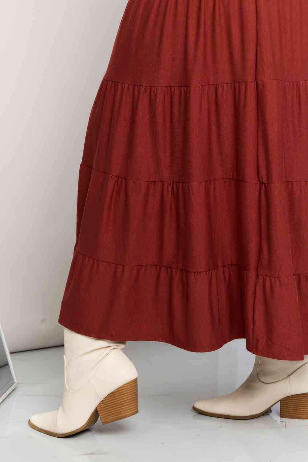 Wide Waistband Tiered Midi Skirt