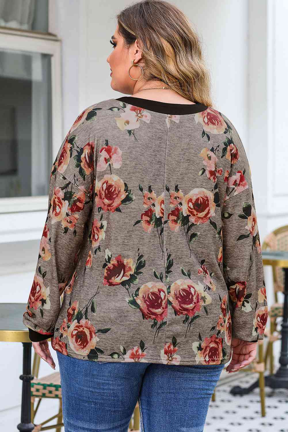 Plus Size Floral V-Neck Blouse