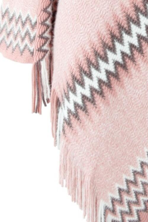 Fringe Hem Striped Cape Sleeve Poncho