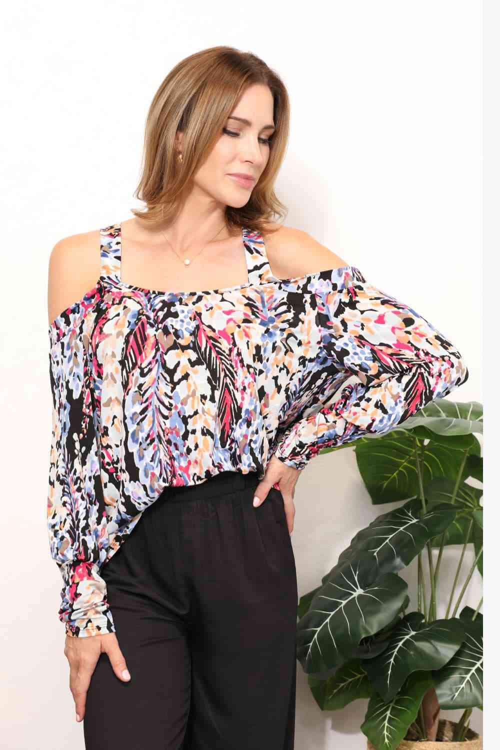 High Neck Off Shoulder Criss Cross Top