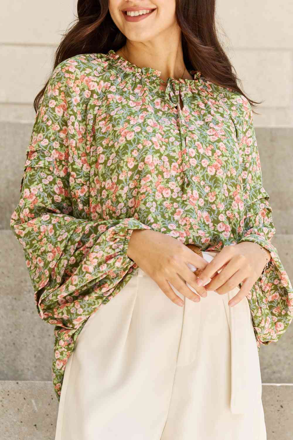 She's Blossoming Balloon Sleeve Floral Blouse