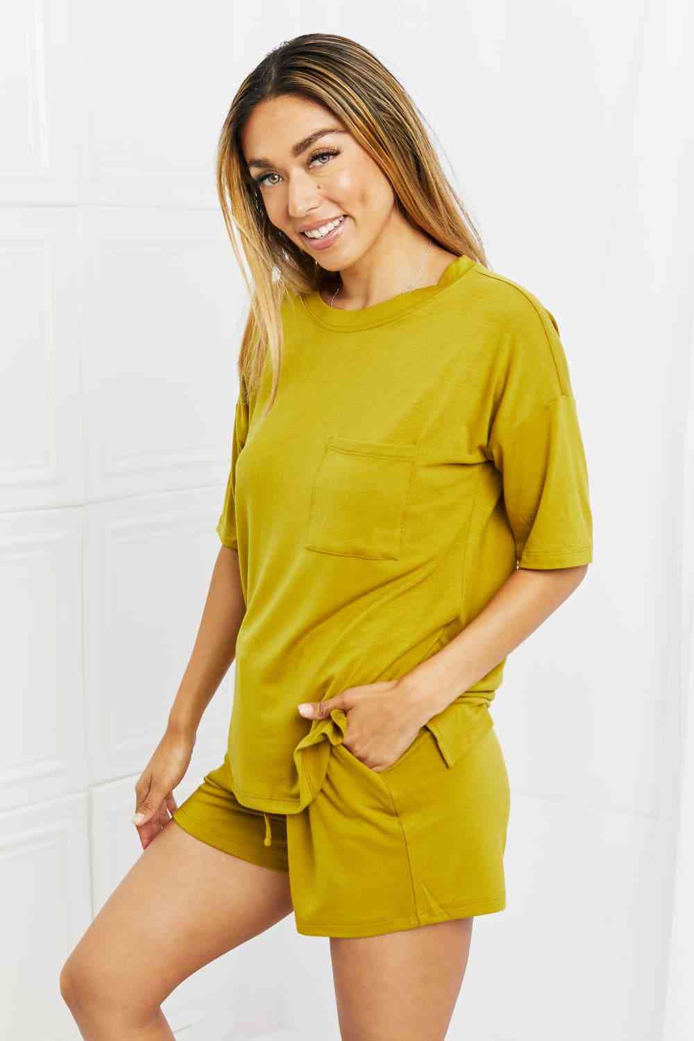 In The Moment Lounge Set in Olive Mustard