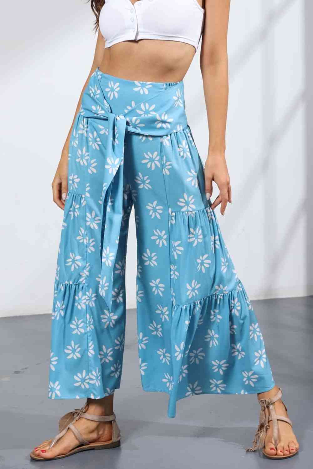 Printed Tie-Front Culottes